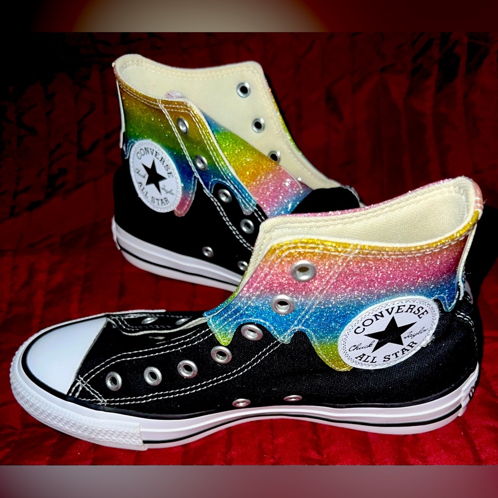 Youth CONVERSE Chuck Taylor All Star Glitter Drip Black Sz 4.5(6.5 Women)